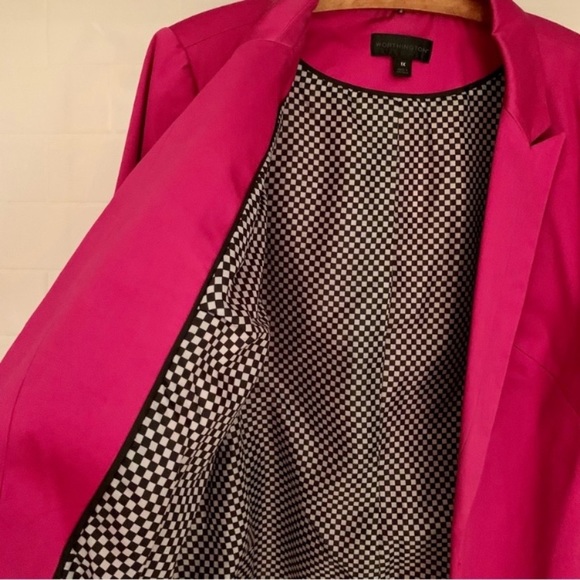 Worthington Hot pink with Black and White Checkered Lining Blazer Size 1X - Picture 2 of 8